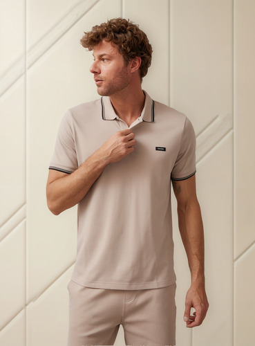 Polo Stretch Metal Button Beige Calvin Klein