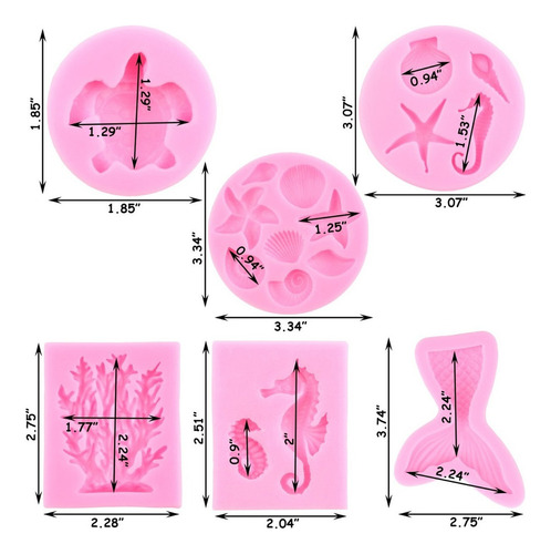 6pcs Molde De Silicona Tortuga Pez Fondant Resina Coral