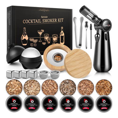 Kit Para Ahumar Cócteles Tomzio Con Antorcha, 6 Sabores, Ast