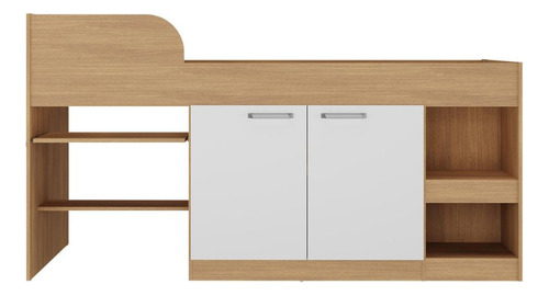 Cama Solteiro Multifuncional para Colchão 188 x 78cm com 2 Portas e Escrivaninha Multimóveis MP4230 Rustic/branco