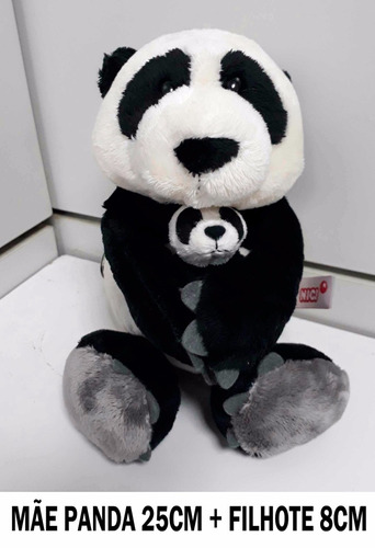 Pelúcia Família Panda Mãe 25cm + Filhote 8cm Importado Nici