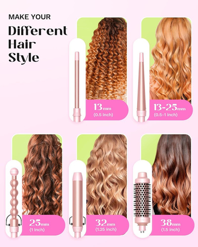 Set Wavytalk 5 En 1 Con Brocha Para Rizar Y 4 V Rosa