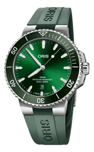Reloj Oris Aquis Date 0173377894157-0742337fc Caucho Correa Verde Bisel Verde Fondo Verde