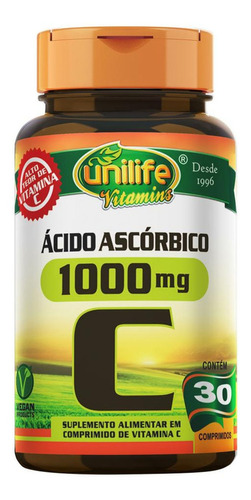Vitamina C Ácido Ascórbico C1000 Unilife 1000 Mg 30 C C-1000