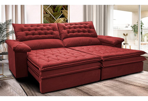 Sofá Retrátil Reclinável 2,52m Cama Inbox Alemanha. Velusoft Cor Vermelho
