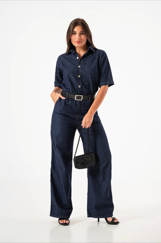 Enterito Mono Camisero De Jean Rígido Dama Her Azul Lisa 38