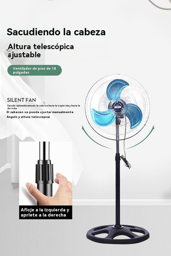 Ventilador De Pedestal Cm-top 18 Pulgadas Aspas Metálico 50 Cm 60hz Negro Azul Metal 3