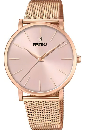 Relógio de pulso Festina Boyfriend F20477 com corpo ouro rosa, analógico, para feminino, fundo rosa, com correia de aço inoxidável cor rosa, agulhas cor ouro rosa, subdials de cor ouro rosa, bisel cor ouro rosa e fivela de gancho