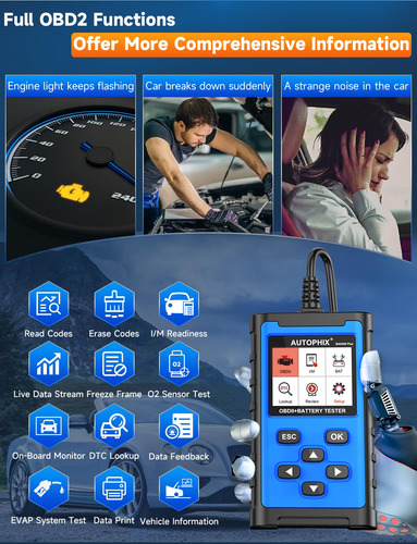 Escáner Obd2 Autophix 2 En 1 Con Probador De Batería,