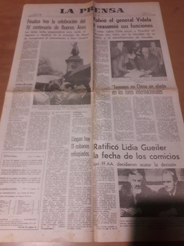 Tapa Diario La Prensa 13 06 1980 Videla Centenario Buenos Ai