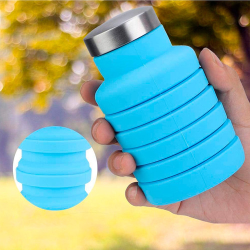 Botella Agua Plegable Silicona Deportiva Portatil 500ml Color Verde