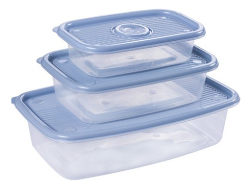 Kit 3 Potes P/alimentos Retangular C/tampa 2,7l,1,2l E 520ml