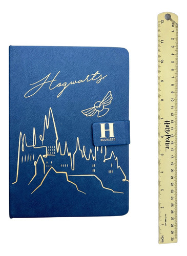 Cuaderno A5 Harry Potter Hogwarts Azul Oscuro Dorado + Regla