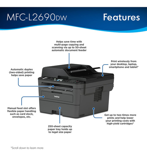 Impresora Multifunción Láser Monocromática Brother Mfc-l2690