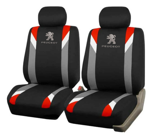 Cubreasiento Funda Tela Negro Rojo Peugeot Logo Bordado