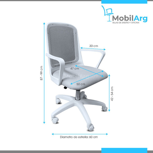 Sillon Ejecutivo Oficina Home Office Fresa Base Blanca Plana Color Blanco Material del tapizado Tela/Mesh