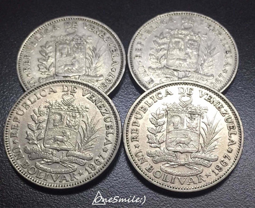 Onesmile:) Monedas Venezuela Lote Por 4, Años 1967 1 Bolívar