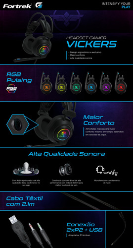 Fone Headset Gamer Rgb Vickers Pc Celular Ps4 Xbox Fortrek