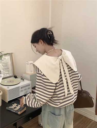 Sudadera De Manga Larga Con Cuello De Muñeca A Rayas