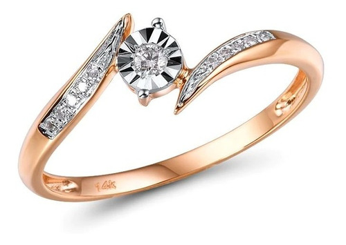 Anillo Compromiso Oro Rosa 14k 11 Diamantes Boda Regalo Dama