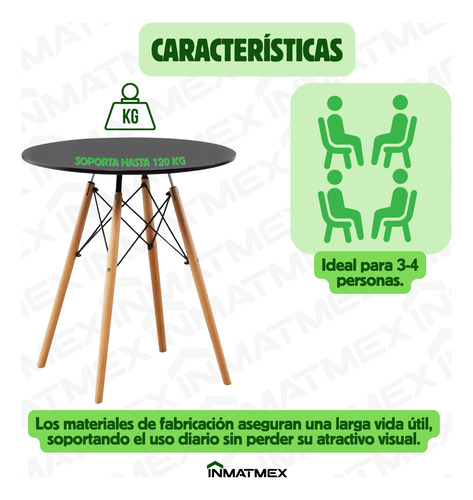 Mesa Redonda Eames Moderna 80cm Para Jardín Y Hogar