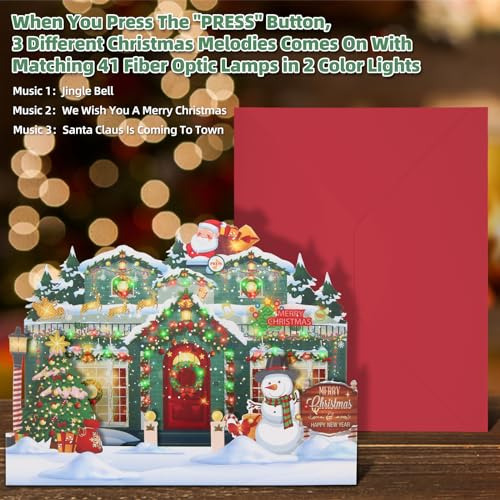 Tarjetas De Felicitación 3d Musicales Con Luces Navideñas Y