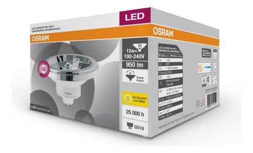 Foco led Osram AR111 DIM Dicroica color blanco cálido 11W 220V 2700K 950lm