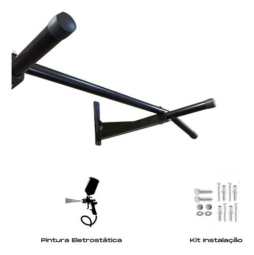Barra Fixa De Parede Ergonômica Metal Bruto Cor Preto