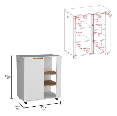 Mueble Microondas Soler 1p 4r - Blanco Mqz / Macadamia