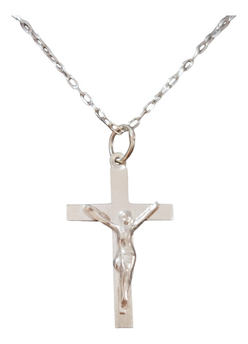 Collar Cadena Cruz Con Jesus Hombre Plata Ley 925 + Caja Reg