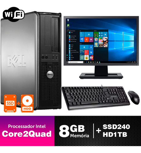 Imagem 1 de 5 de Desktop Usado Dell Optiplex Int C2quad 8gb Ssd240+1tb Mon19w