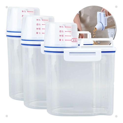Kit 3 Pote Hermético P/ Armazenamento C/ Bico E Copo Medidor