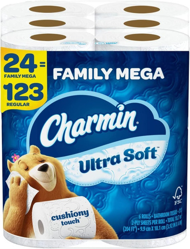 Papel Higiénico Charmin Ultra Soft, 24 Family Mega Rolls