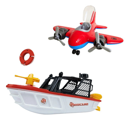 Kit Resgate: Avião + Barco Com Acessórios Brinquedo Infantil