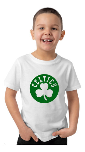 Remera Niño Algodon Blanca Basket Nba Boston Celtics