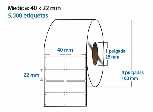 Etiqueta Térmica Directa 40x22 Mm Rollo 5000 Pzas C1 Color Blanco
