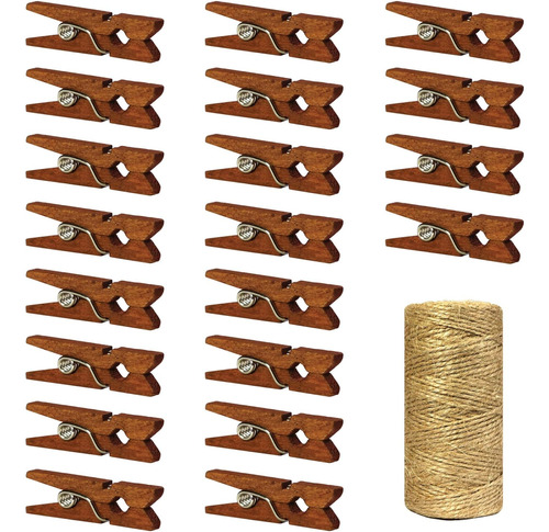 Mini Pinzas De Madera Natural Cordel De Yute, 250pcs, 1...