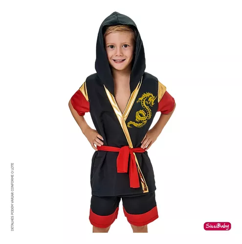 Fantasia Infantil Super Ninja Guerreiro Menino Lutador Luxo