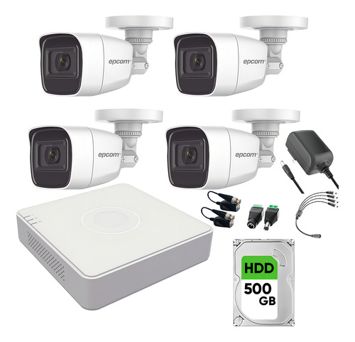 Epcom Kit De Videovigilancia 4 Cámaras De Seguridad Metálicas De 2 Mp Con Micrófono Integrado Y Disco Duro 500 Gb Modelo B8-mic-cc+500 / Cámaras Bala Turbohd 1080p Lite / Kit Cctv