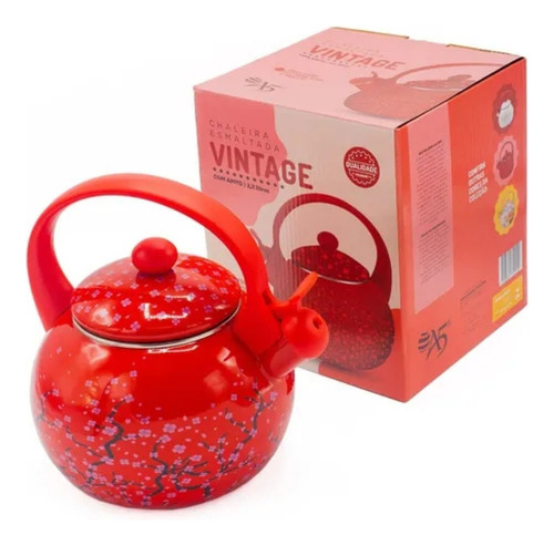 Chaleira A5 Vintage Esmaltada Indução Apito 2,2 Litros Retro