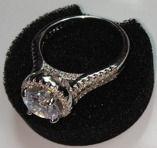 Imagen 4 de 8 de Anillo De Compromiso Plata + Baño Oro Blanco Diamante Cultiv