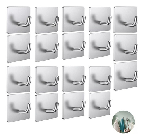 Kit De 20 Ganchos De Tela De Acero Inoxidable Adhesivos Para