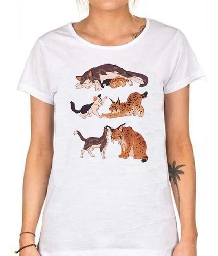 Remera De Mujer Gatitos Jugando Dibujo Ilustracion