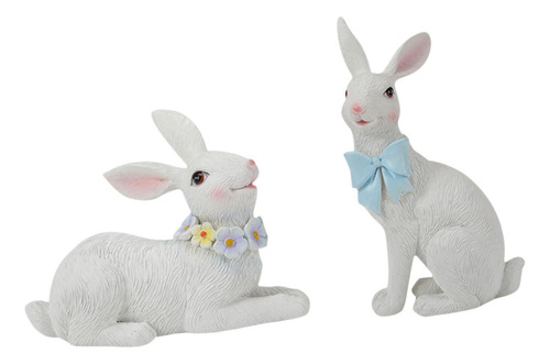 2 Piezas Estatuas De Conejo De Pascua Figuritas De Conejo De