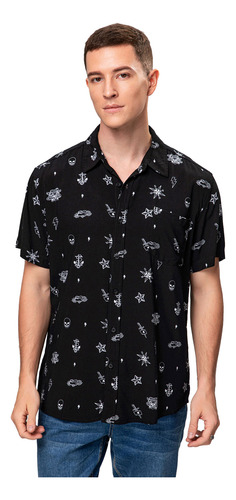 Camisa Full Miniprint Negro Hombre Fashion's Park