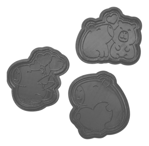 Kit 3 Cortadores Capivara Biscoito Confeitaria Românticos Cor Vermelho