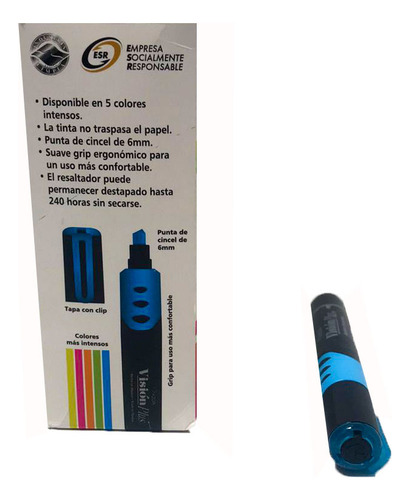 Marcatextos, Vision Plus, Azul Fluor, 1 Caja/12 Pzs. Azul