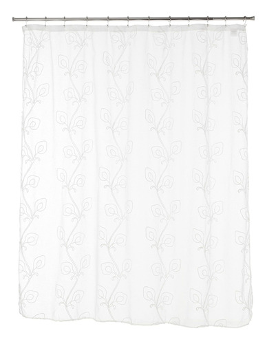 Cortina Ducha Felpilla Bordada Diseño Floral 3d Color Blanco