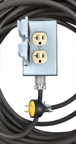 Extension Cable Uso Rudo 30 Metros Calibre 12 Contacto Doble Color Negro