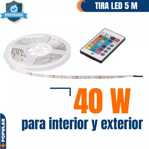 Tira LED 5 m 40 W para interior y exterior multicolor RGB, Tiras